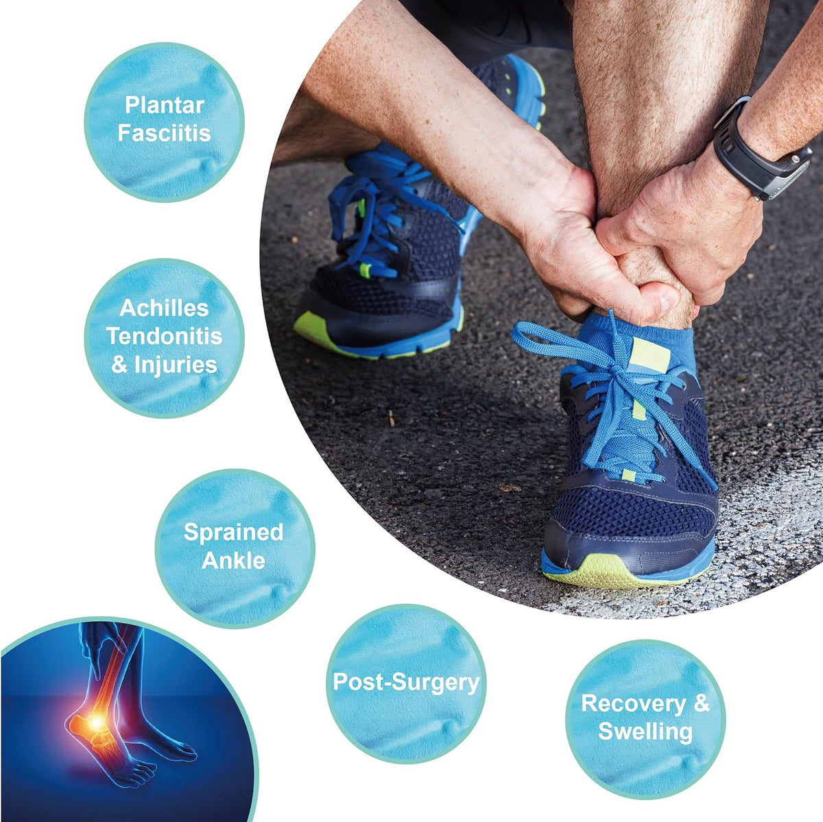 Ankle Ice Pack Wrap for Foot Pain Relief and Feet Injuries, Long-Lasting Reusable Gel Ice Cold Packs for Achilles Tendonitis, Plantar Fasciitis, Sprained Ankles and Heels — Robin's egg blue