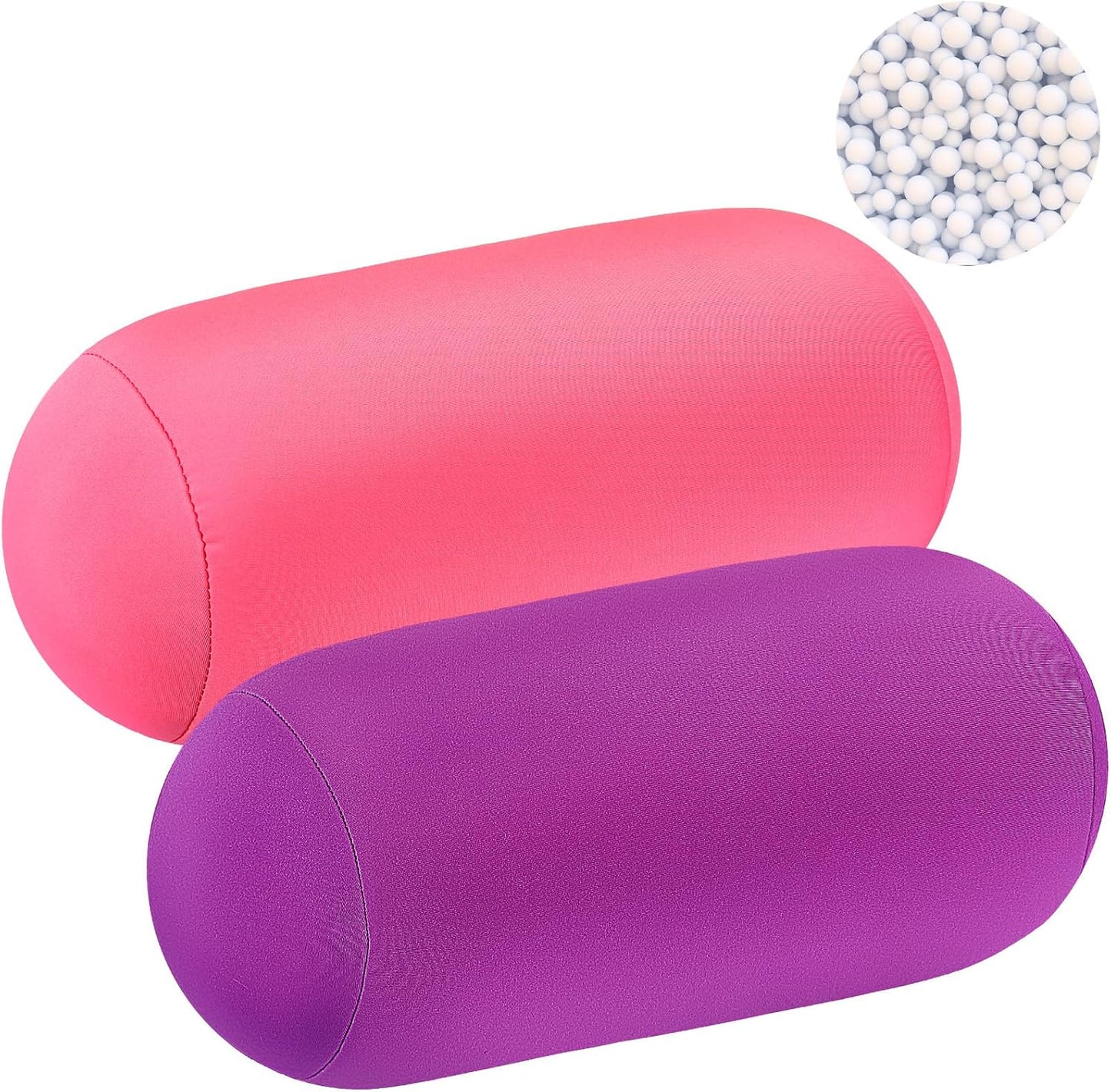 Geelin 2 Pcs Microbead Roll Pillow 11.8 x 6.3 Inch Soft Pillow Bolster Cylindrical Pillow Microbead Pillows for Sleeping Home Travel Neck Head Back Support Rest (Violet, Black)