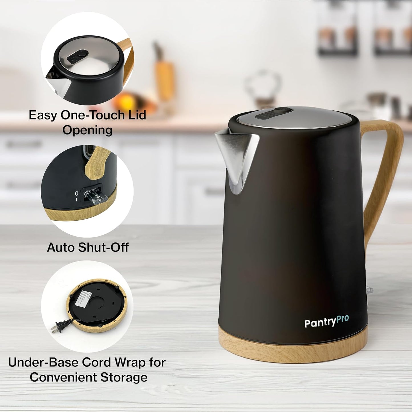 1.0L 1500W Gooseneck Electric Kettle - Stainless Steel Interior - Rapid-Boil - Auto Shut-Off, Boil-Dry Protection, Temperature Control, LED Indicator - Black by The Display Guys