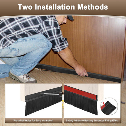 M METERXITY 2Pack Door Sweep - 39" Door Bottom Brush Heavy Duty Seal Draft Stopper Aluminum Base with 20mm Brush, Adhesive/Screw Installation for Interior/Exterior/Garage/Sliding Doors, Black