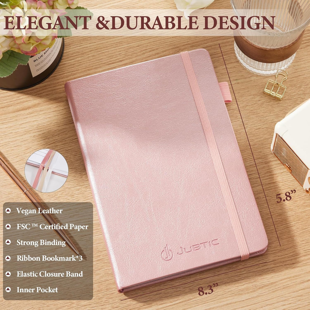 JUBTIC Mood Tracker Journal, 100-Day Mental Health Journal, Rose Gold
