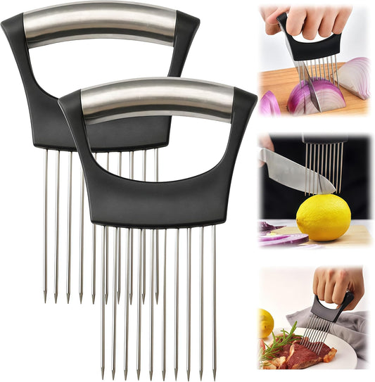 2025 Upgraded Onion Slicer, Onion Holder Chopper for Slicing, Chopper Slicer Assistant Tool, Cutter for Slicing of Meat, Potato, Tomato Kitchen Gadgets (1, Black)