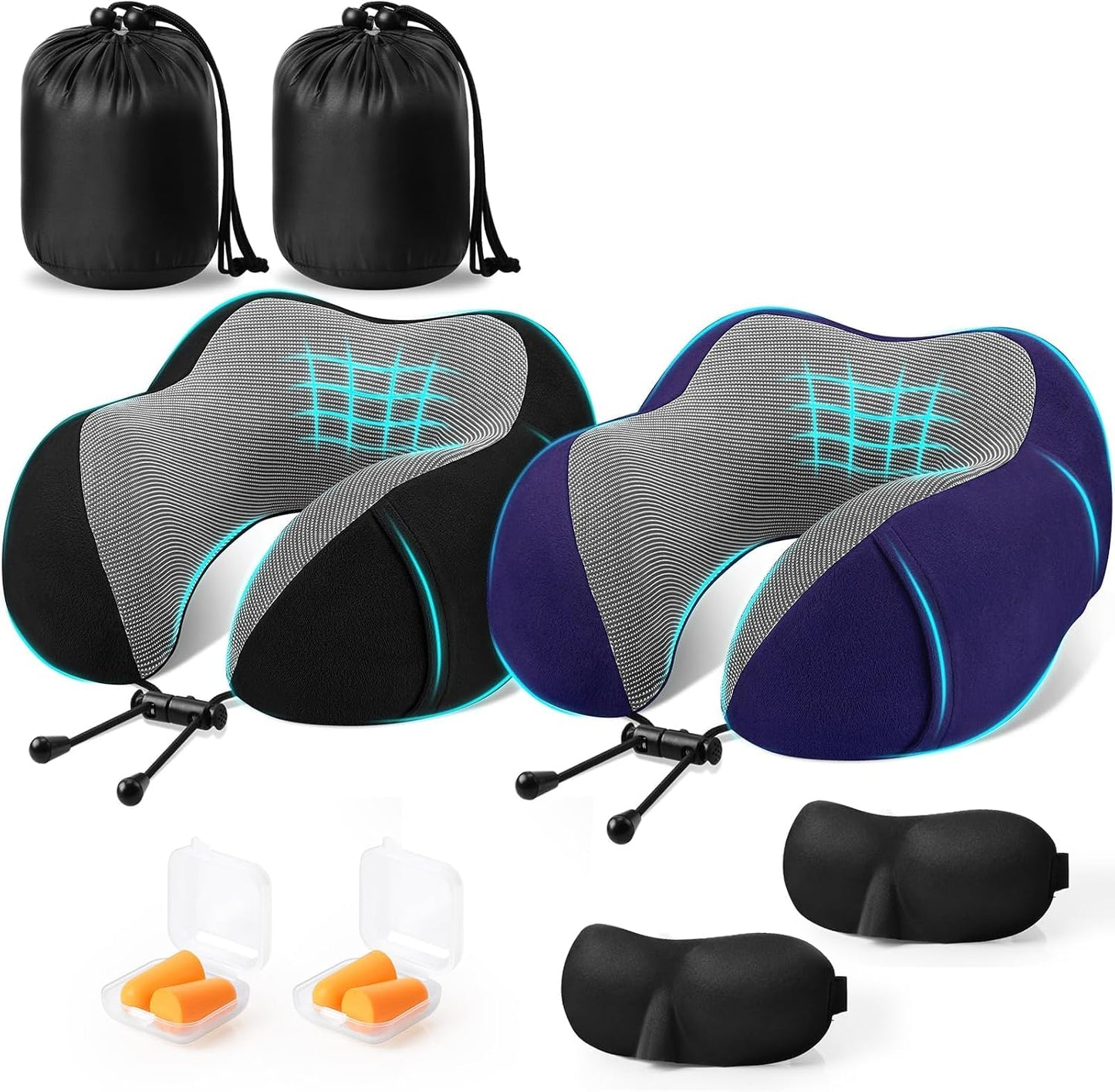 CloudBliss Neck Pillow for Airplanes, Memory Foam Travel Pillow, Black | Compact Flight Pillow with Eye Mask, Earplugs, Carry Bag, Travel Neck Pillow for Long Flight Sleep, Plane Travel Essentials