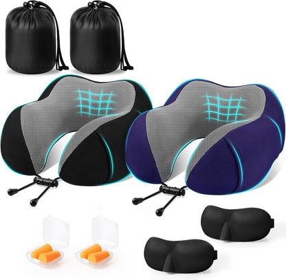 CloudBliss Neck Pillow for Airplanes, Memory Foam Travel Pillow, Black | Compact Flight Pillow with Eye Mask, Earplugs, Carry Bag, Travel Neck Pillow for Long Flight Sleep, Plane Travel Essentials