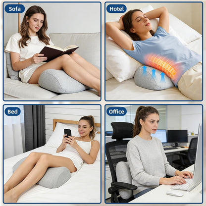 Ergonomic Knee Pillow for Back Sleeping - Memory Foam Bolster Pillow for Sleep Improvement, Knee Support, Leg Elevation, Back Pain Relief, with Softer Non-Irritating Washable Cover, Grey
