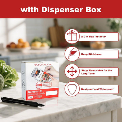 Removable Freezer Labels with Dispenser, 1" x 3", 1 Box (Red) | Writable, remove no residue, waterproof & oilproof, easy peel-off design, 300 labels per box, for meal prep containers