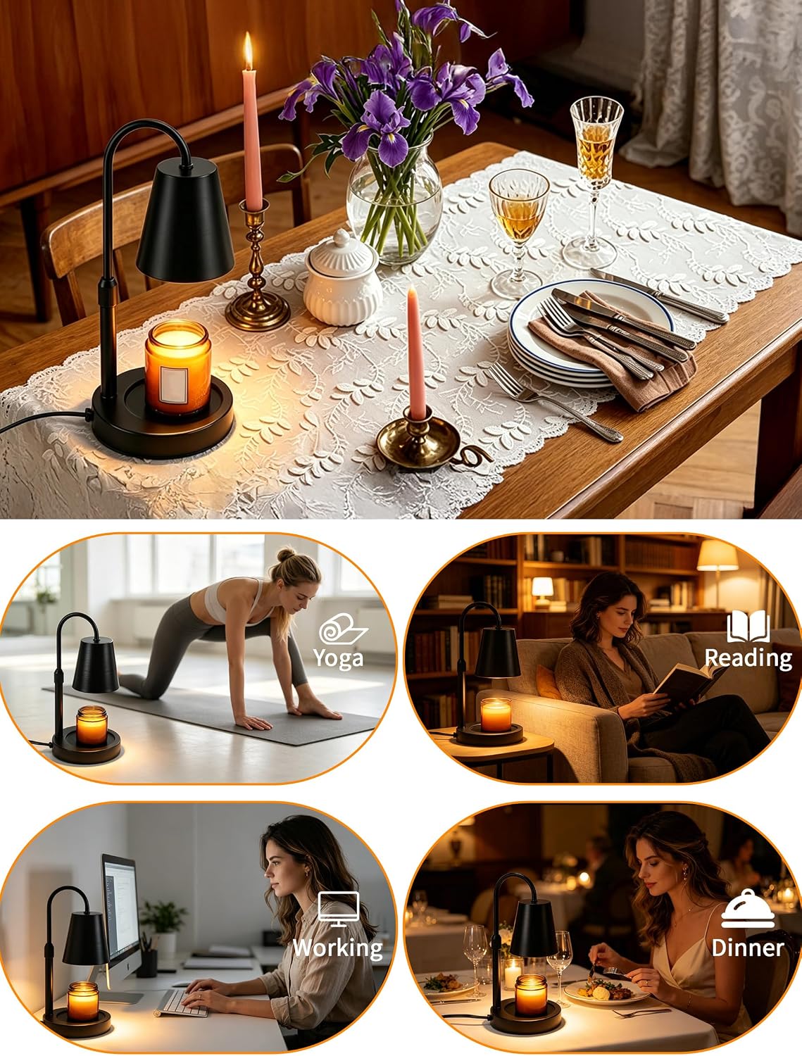 Dimmable Black Candle Warmer Lamp with Timer for Jar Candles