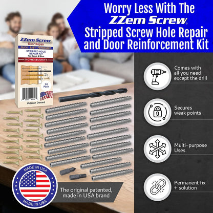 4-Pack #9 x 3 Permanent Stripped Door Hinge Screw Hole Repair Kit | Reinforces hinges, strike plates and door jambs. Installs in minutes. Made in USA