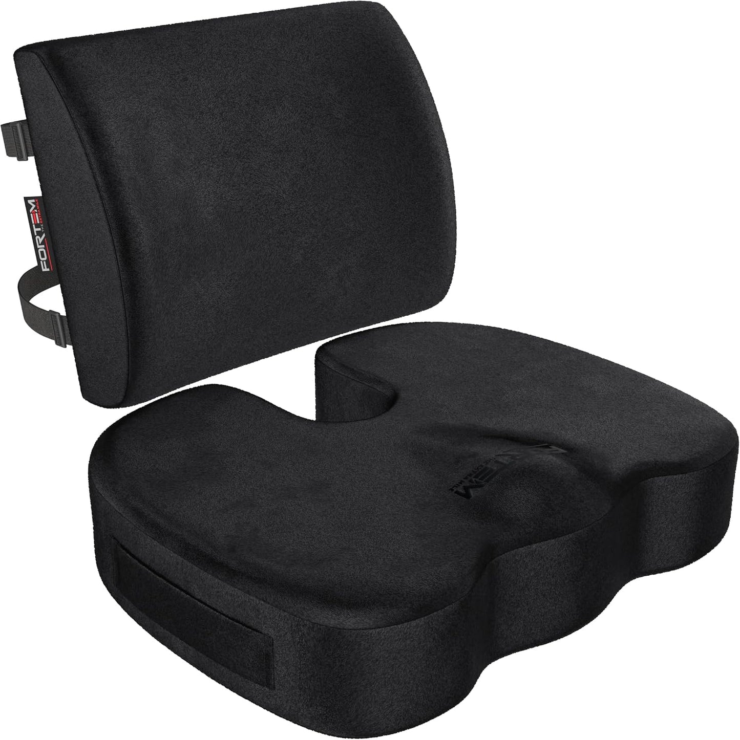 FORTEM Seat Cushion, Office Chair Cushion, Lumbar Support Pillow for Office Chair, Memory Foam Car Seat Cushions, Sciatica Coccyx Tailbone Pain Relief, Cushions for Back Support, Washable, Non Slip