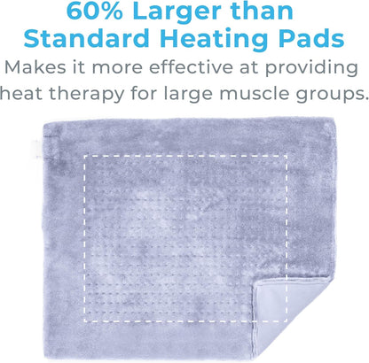 Pure Enrichment PureRelief Ultra-Wide Microplush Heating Pad - 20” x 24” XXL Size & 6 Heat Settings for Temporary Neck, Shoulder & Back Pain Relief - Moist Heat Option & Machine Washable (Gray)