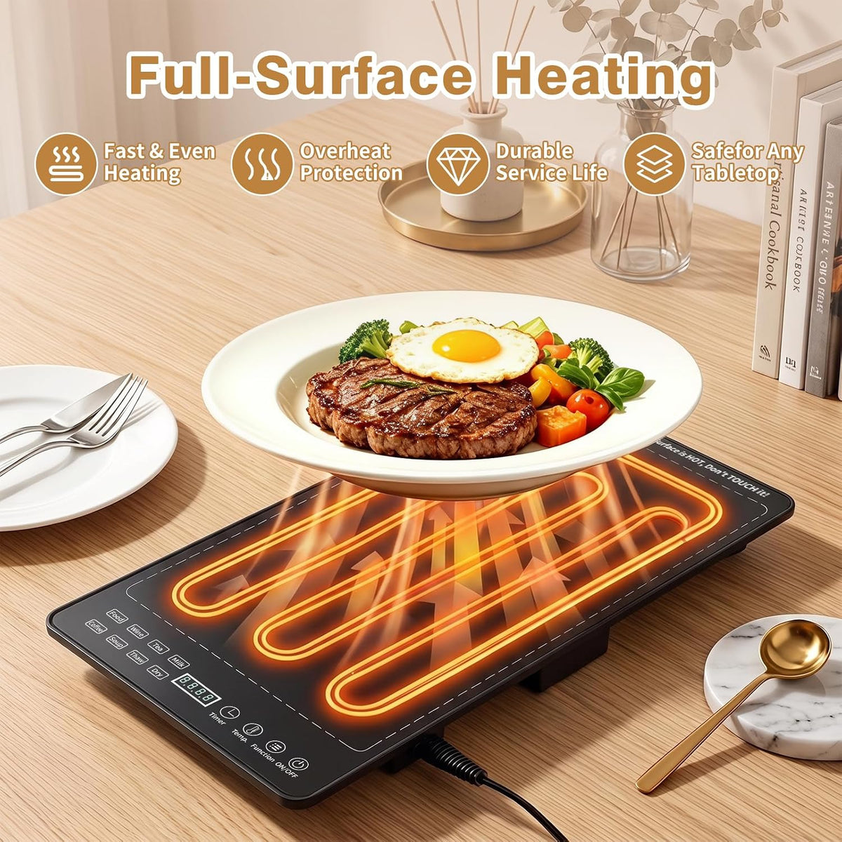 Electric Warming Tray 5-in-1 Food Warmers for Parties Buffet with 10 Temp & 24H Timer,41" x 15" Glass Warming Mat for Food Modular Warmers for Food Trays Buffet, for Family Women