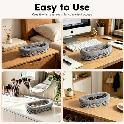 Glasses Holder, Anti-scratch Plush Lined Eyeglass Holder Stand | Oval Eye-glasses Storage Organizer Case for Nightstand, Office Desk, Bedside Table, Beige