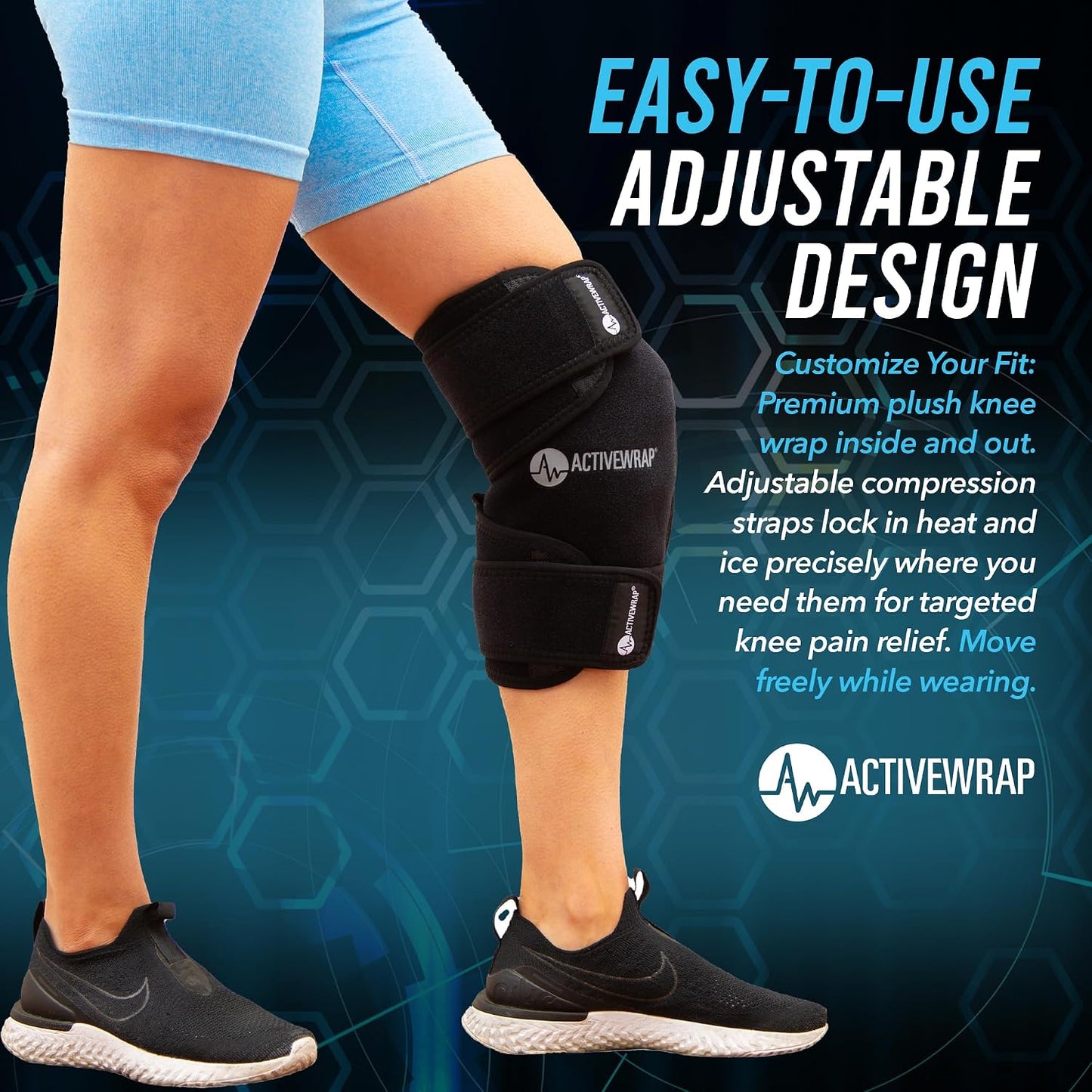 ActiveWrap Knee Ice Pack Wrap - Includes 2 Reusable Gel Ice Packs for Cold & Heat Therapy, PT-Designed Compression Relief for Knee Pain, Swelling & Surgery Recovery, One Size Fits Most