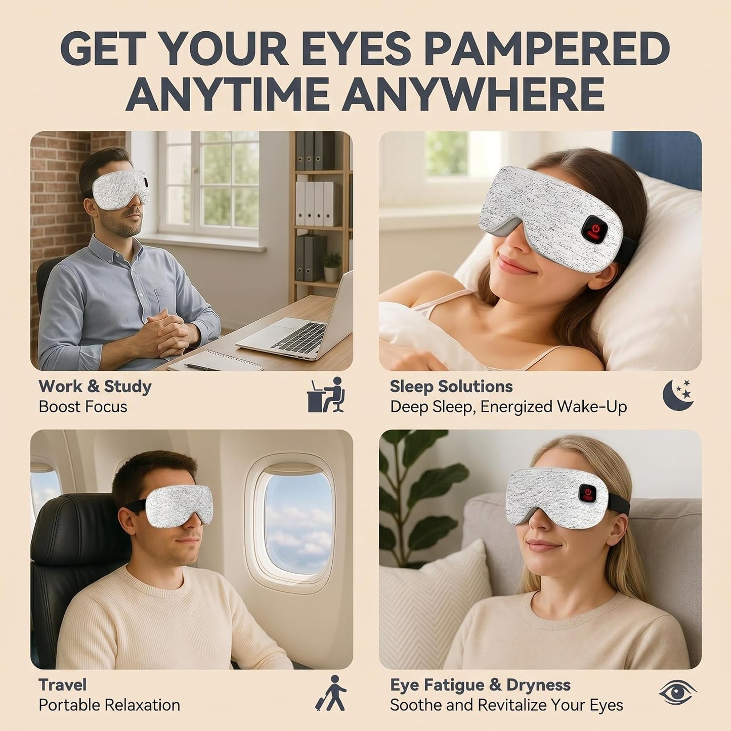 Cordless Heated Eye Mask for Dry Eyes Relief, Rechargeable Warm Eye Compress with 3 Temps, Washable Cover & Bonus Shell, Electric Eye Heating Pad for Sleep, Stye, Travel(Grey & Purple)