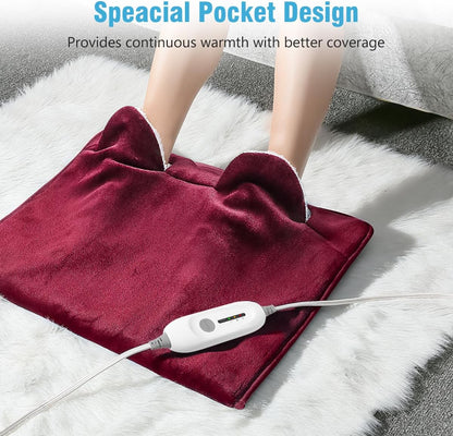 Electric Heated Foot Warmer Soft Flannel Foot Heater with 2h Auto Off & 3 Heat Levels Full Body Use Heating Pad for Feet, Abdomen, Cramps, Pain Relief Pocket Design 16" x 22" Light Grey