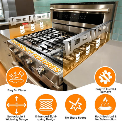 Stove Gap Covers Stainless Steel, Stove Gap Filler Between Stove and Counter, Stove Gap Guards and Range Trim Kit, Easy Retractable Length 13.8" to 27.6", Width 1", Heat-Resistant Stove Guard (2 Pack)