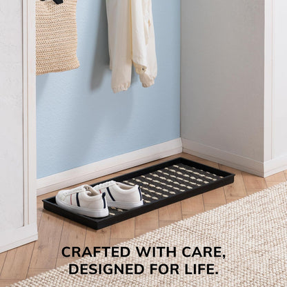 Anji Mountain Heavy Duty Waterproof Rubber Shoe Storage Mat Organizer/Boot Storage Tray Multi Use For Entryway with Coir, Tan Insert, Fits 2 Pair (24.5" Wide)