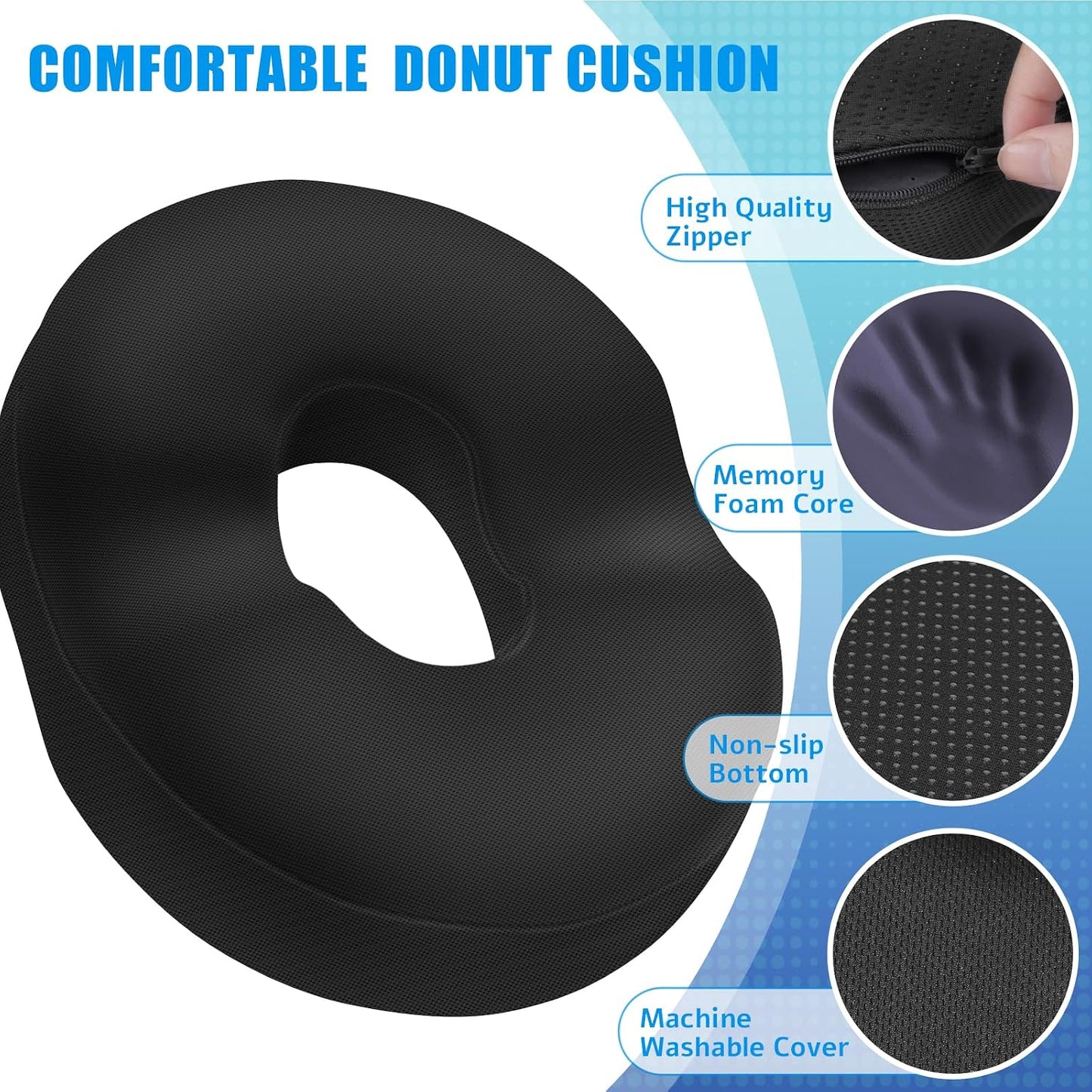 BlissTrends Donut Pillow Seat Cushion, Memory Foam Lifting Cushions(Black) | Donut Chair Cushions for Postpartum Pregnancy & Hemorrhoids,Tailbone Pain Relief Cushion for Office&Home Chairs