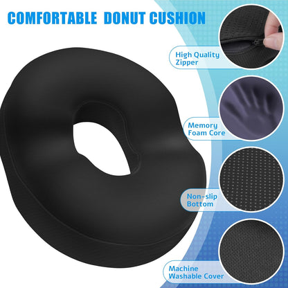 BlissTrends Donut Pillow Seat Cushion, Memory Foam Lifting Cushions(Black) | Donut Chair Cushions for Postpartum Pregnancy & Hemorrhoids,Tailbone Pain Relief Cushion for Office&Home Chairs