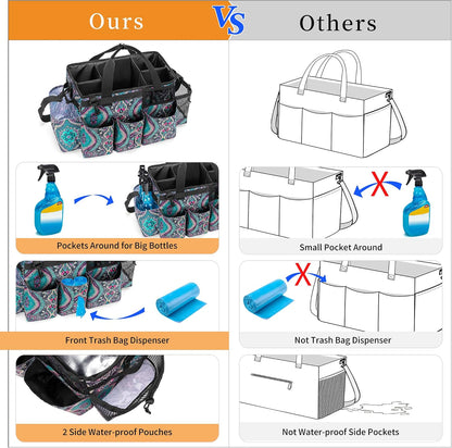 LoDrid Wearable Cleaning Caddy Bag with 4 Foldable Dividers, Black | Cleaning Supply Organizer with Shoulder Strap and Side Handles for Cleaners & Housekeepers