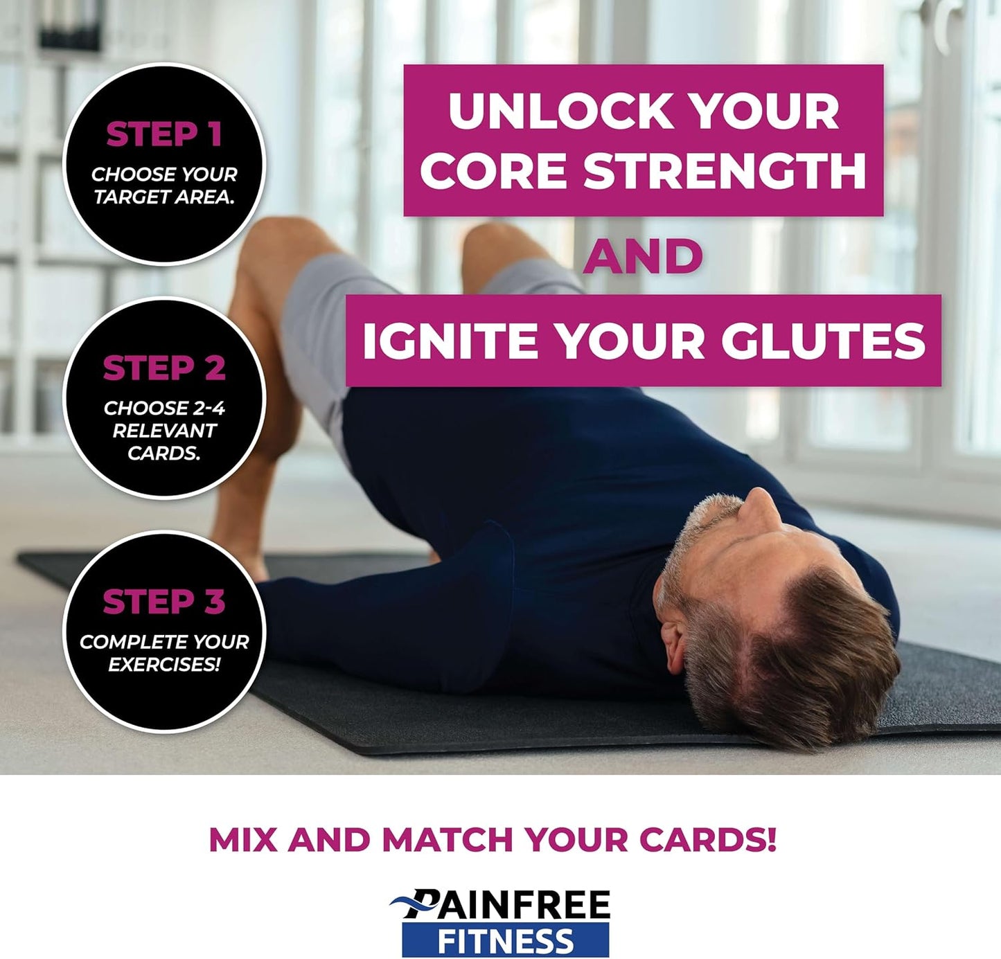 50 Exercise Cards Core & Glutes 3x5'' - Training Exercise Deck of Cards for Women & Men - Beginner to Intermediate - QR Video Guides & Inclusive Artwork - Bend & Tear-Resistant