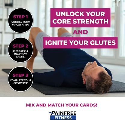 50 Exercise Cards Core & Glutes 3x5'' - Training Exercise Deck of Cards for Women & Men - Beginner to Intermediate - QR Video Guides & Inclusive Artwork - Bend & Tear-Resistant