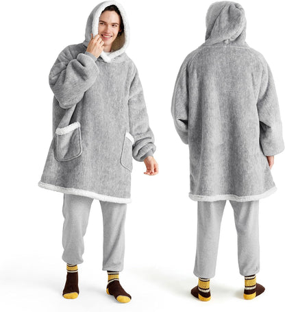 Bedsure Wearable Blanket Sherpa Hoodie Gifts, Sweatshirt, Grey, Standard