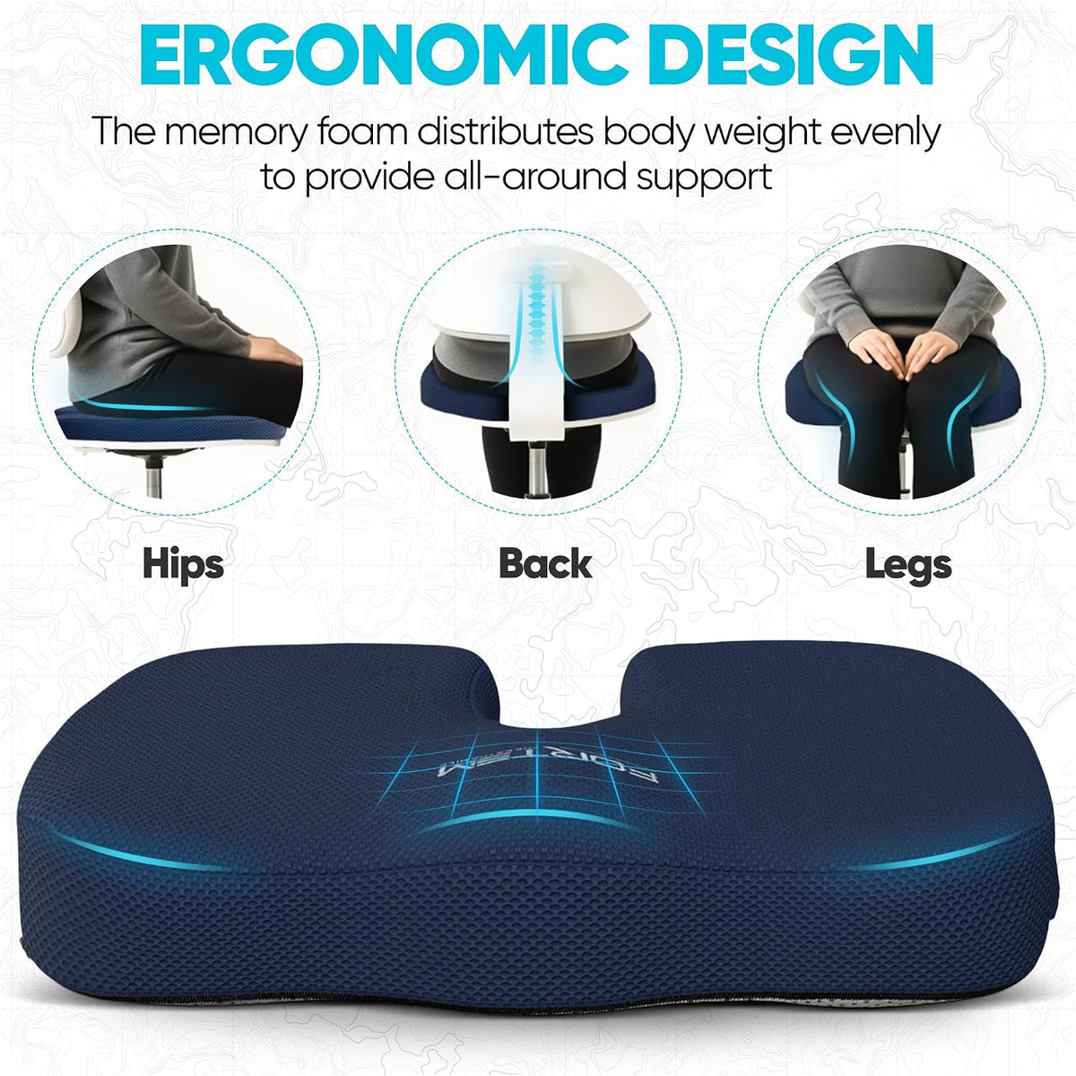 FORTEM Seat Cushion, Office Chair Cushion for Tailbone Sciatica Pain Relief