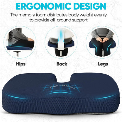 FORTEM Seat Cushion, Office Chair Cushion for Tailbone Sciatica Pain Relief