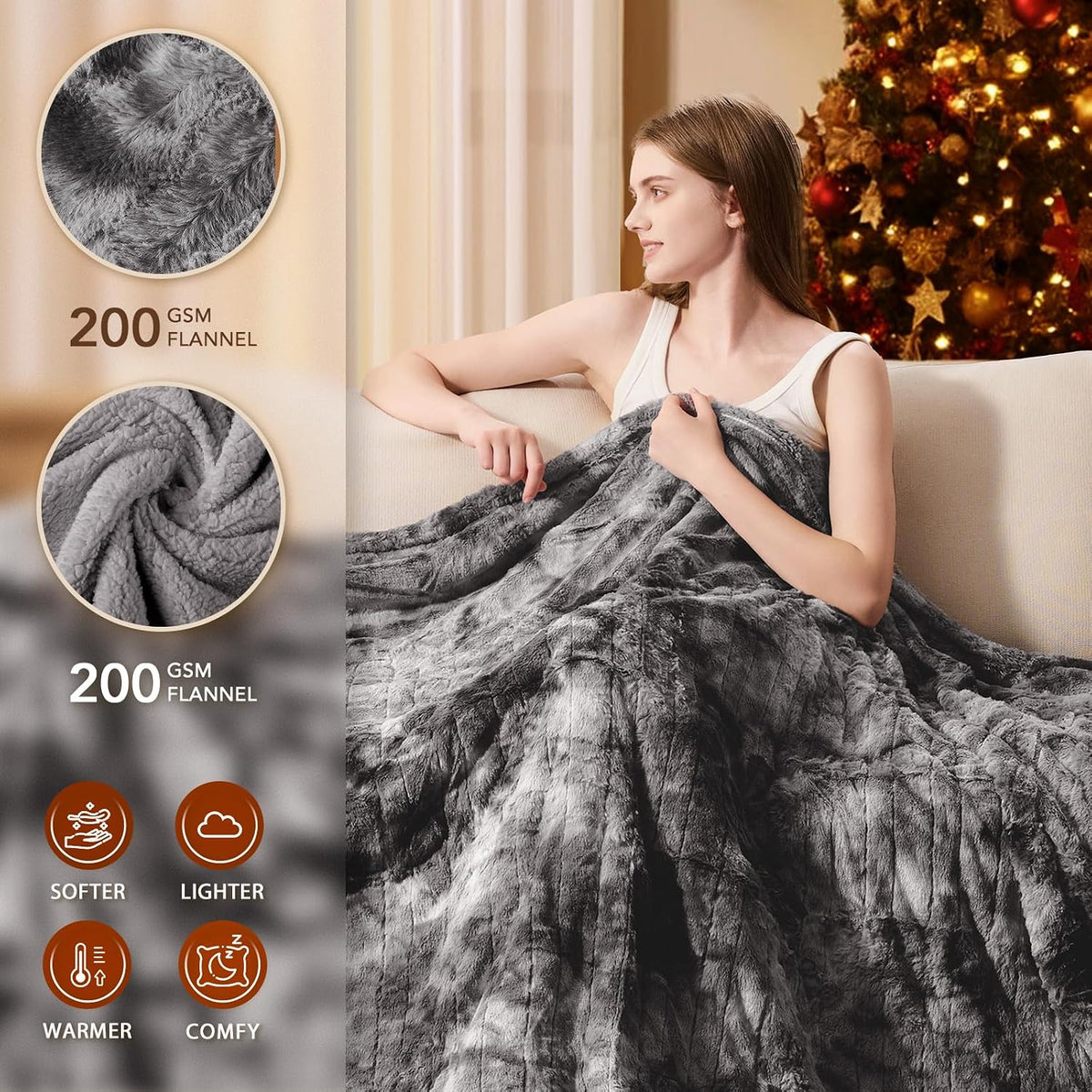 Homemate Heated Blanket Electric Heating Throw 50x60 Plush Faux Fur Sherpa