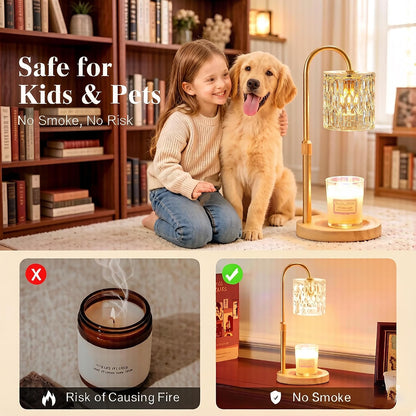 Dreamholder Electric Candle Warmer Lamp with Timer, Dimmable Candle Lamp with Adjustable Height, Wax Melter for Jar Candles Wood Base Floral Home Decor Gifts for Women Mom, Silver Glass