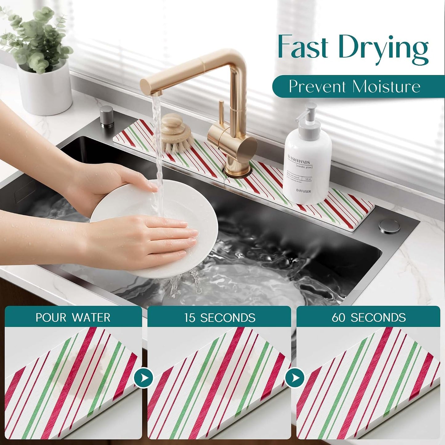 Diatomite Sink Splash Guard - DryingNeat Kitchen Faucet Mat, Instant Dry Water Absorbing Stone Tray for Sink, Durable Protector for Kitchen Bathroom Counter [Light Grey, 17.7" x 3.9"]