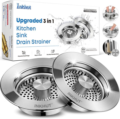 Upgraded 3 in 1 Kitchen Sink Drain Strainer | Stainless Steel Sink Stopper, Anti-Clogging Food Catcher Basket, Bounce Core Drain Strainer Plug for 3 1/2 inch Drain