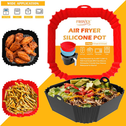8 Inch Square Silicone Air Fryer Liners (2 Pack) Pink & Grey Reusable Non-Stick Inserts with Handles for Mess-Free Cooking & Heat Resistance – For Airfryer Ninja COSORI Instant Vortex & More