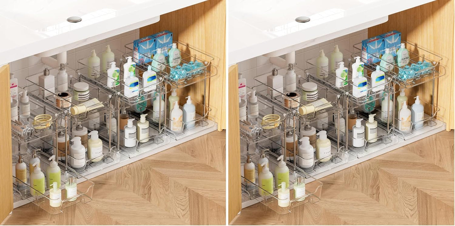 Vtopmart 2 Pack Pull Out Bathroom Under Sink Organizer (S-Standard) | Slide-out drawers, Multi-purpose storage, Clear visibility, Easy Set-up