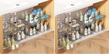Vtopmart 2 Pack Pull Out Bathroom Under Sink Organizer (S-Standard) | Slide-out drawers, Multi-purpose storage, Clear visibility, Easy Set-up