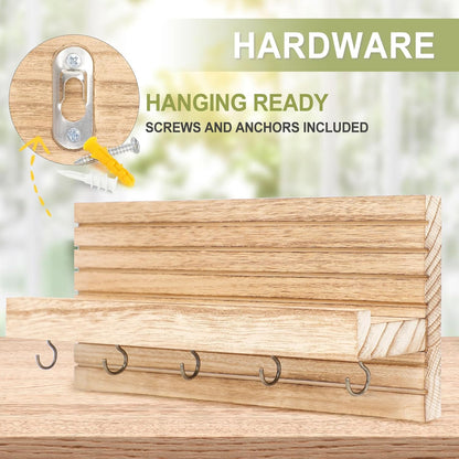 Lwenki Decorative Key Holder for Wall with Shelf, Entryway Shelf with Hooks Holds Leashes, Jackets and Glasses – Sturdy Wood Keyholder Entrance Hanger with Mounting Hardware (Black, Medium)