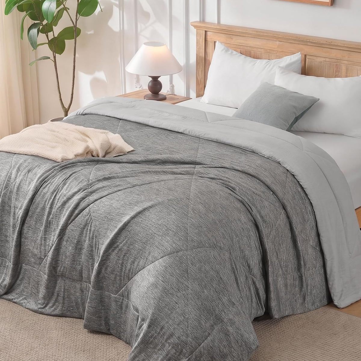 VK VK·LIVING Cooling Comforter King Size, Summer Cooling Blanket for Hot Sleepers and Night Sweats, Double-Sided Q-Max 0.45 Lightweight Breathable Soft Cooling Quilt for Bed Couch, 90"x108", Dark Gray