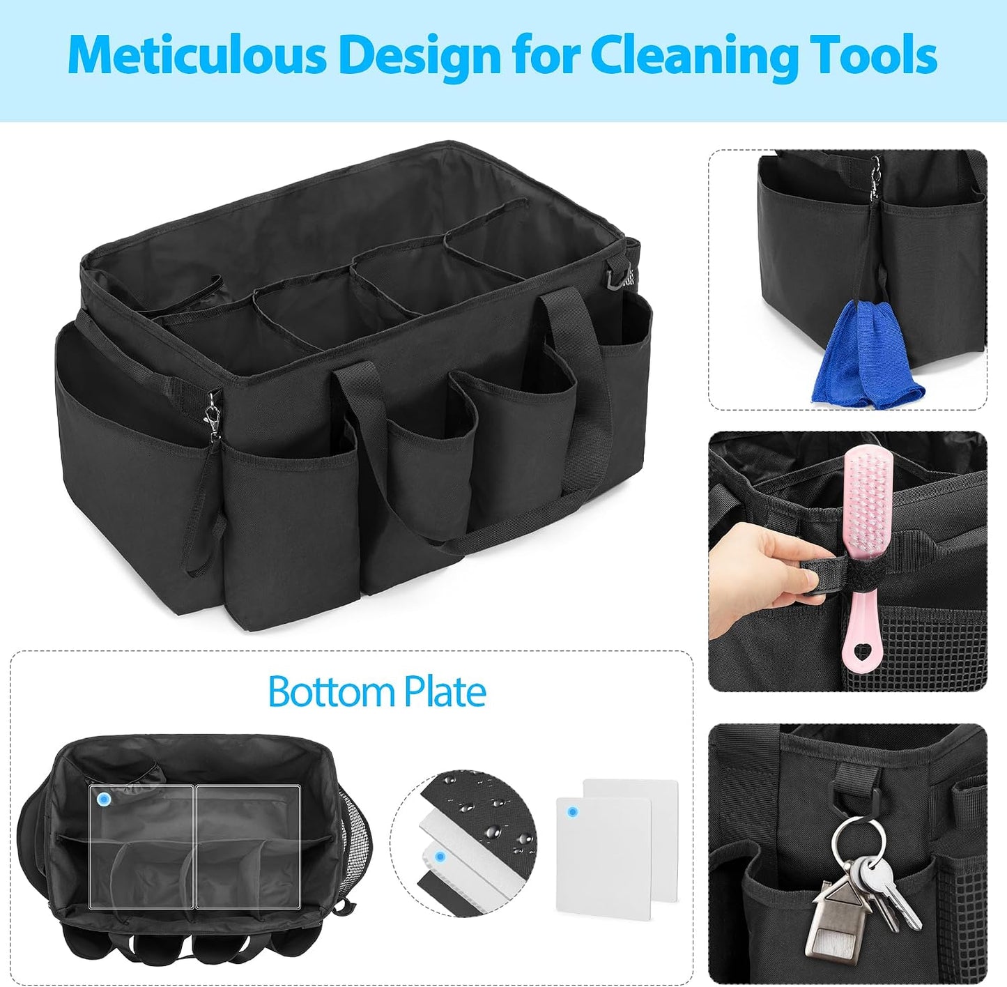 HODRANT Extra-Large Cleaning Caddy with Handles & Multi Pockets | Large Capacity Tote Bag for Cleaning Tools & Products Storage, Cleaner Organizer for Car, Home & Housekeeping Work, Gray