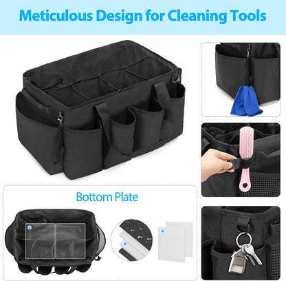 HODRANT Extra-Large Cleaning Caddy with Handles & Multi Pockets | Large Capacity Tote Bag for Cleaning Tools & Products Storage, Cleaner Organizer for Car, Home & Housekeeping Work, Gray