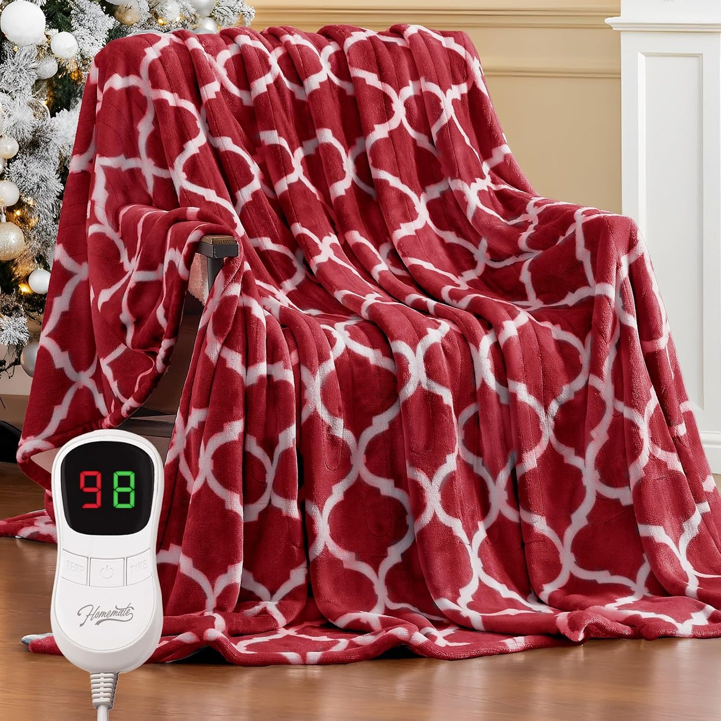 Homemate Heated Blanket Electric Throw - 50“x60“ Heating Blanket with 10 Fast Heat Levels 8 Hours Auto Off Soft Cozy Flannel Over-Heated Protection ETL Certification Keep Warming in Home | Throw with 10 Fast Heat Levels 8 Hours Auto Off Over-Heated