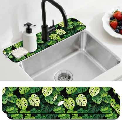2 Pcs Kitchen Sink Splash Guard Faucet Mat Wood Grain Pattern Faucet Mat for Sinks Natural Wood Color Absorbing Drying Mats for Kitchen Bathroom, 23.6x5.5inch