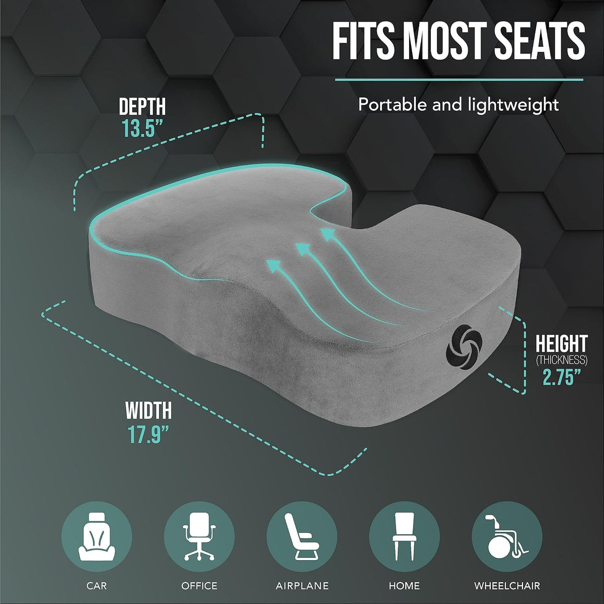 Samsonite Memory Foam Seat Cushion – Ergonomic Cushion for Office Chair, Tailbone Pressure Pad, Coccyx Support for Sciatica, Supportive Seat for Car, Desk, and Gaming Chairs, Black