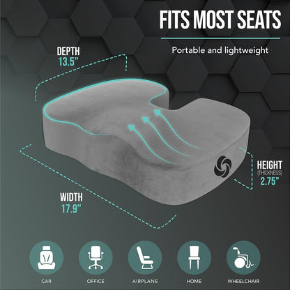 Samsonite Memory Foam Seat Cushion – Ergonomic Cushion for Office Chair, Tailbone Pressure Pad, Coccyx Support for Sciatica, Supportive Seat for Car, Desk, and Gaming Chairs, Black
