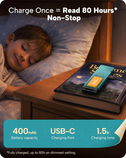 86lux Book Light, Rechargeable Clip-On LED Reading Light for Bed | 3 Color Temperatures with Stepless Dimming, Ultralight Bookmark Design for Book Lovers, Grey