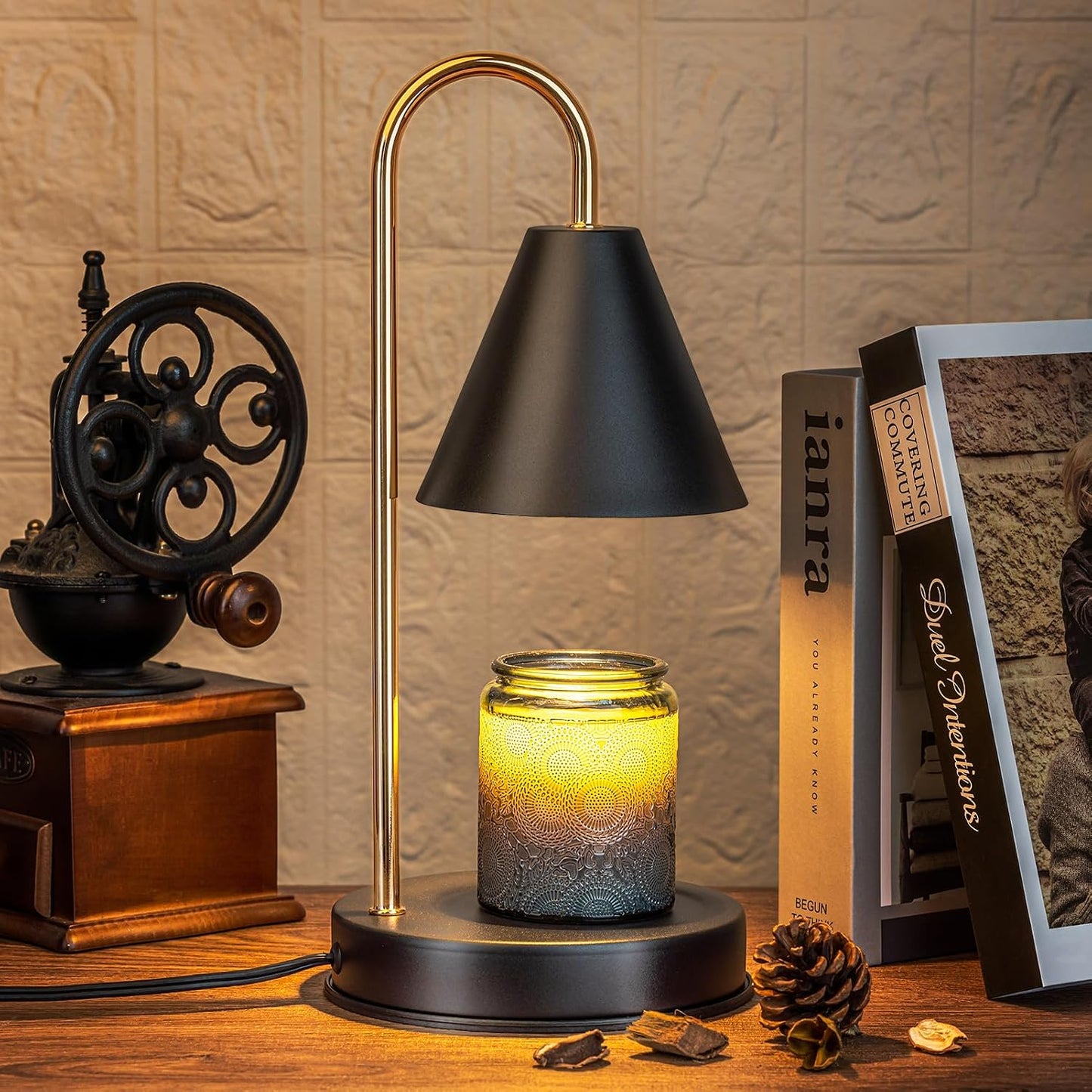 Vintage Candle Warmer Lamp with Timer Dimmer, Adjustable Height | Vintage farmhouse style with 2 bulbs, adjustable height, timer and dimmer for flameless fragrance in bedroom or home gifts