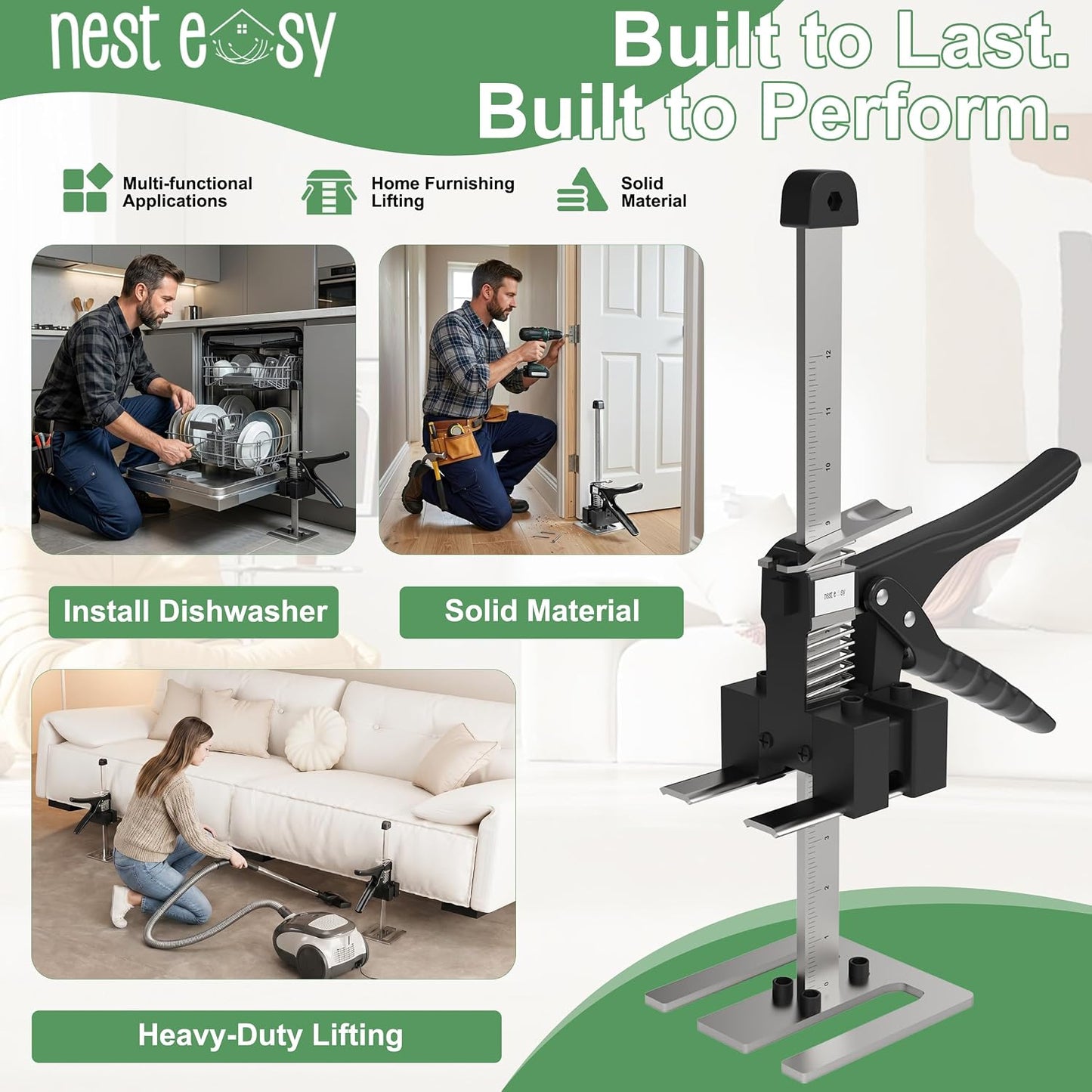 Furniture Jack 2 Pack Labor Saving Arm Jack 12IN Handle, 360 LBS Capacity | Labor-Saving Arm Jack Handle - Ideal for Cabinets, Doors, Windows & Furniture, Hand-Operated Construction Lift Solution Tools