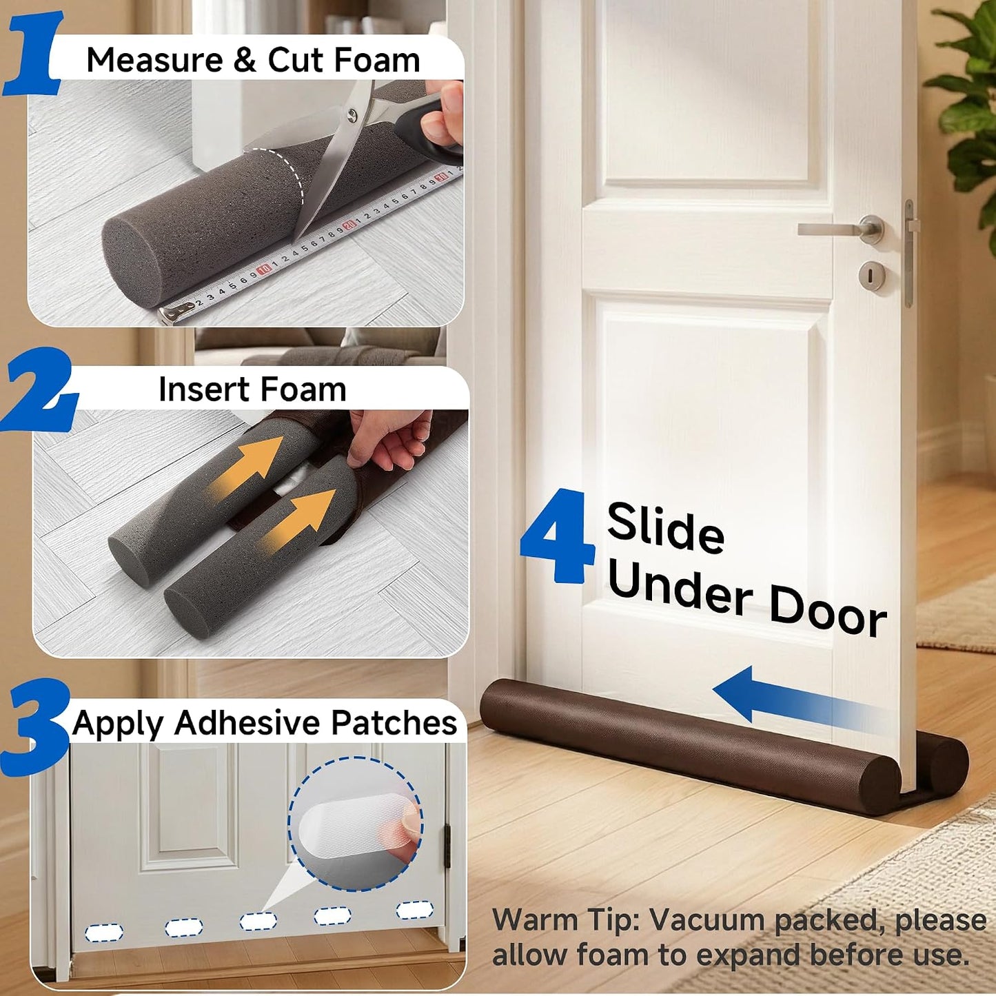 MAXTID Under Door Draft Stopper for Bottom of Doors 38" Black | Door Blocker Noise Reduce Light Cold Air Guard Breeze Sound Proof Door Sweep Door Seal Insulation Strip Gap Filler