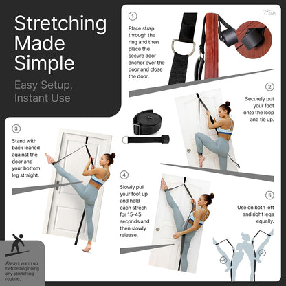 Leg Stretcher Strap with Door Anchor and Resistance Band, Splits Trainer | Home Flexibility Trainer for Splits, Ballet, Dance, Cheer, Yoga, Gymnastics, Pole and Taekwondo, Kids to Adults, All Levels