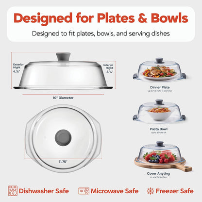 Bezrat Glass Microwave Cover with Silicone Knob and Handles, Splatter Guard Lid, BPA Free, Dishwasher Safe (Black)